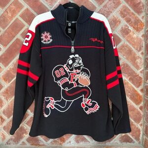 Vtg Bulldog Embroidered Streetwear 1/4 Zip Sweater Men Large Black